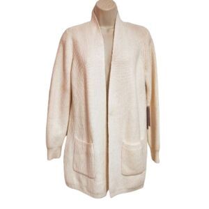 Cyrus NEW Open Front Ribbed Textured Relaxed Long Sweater Cardigan Cream Medium